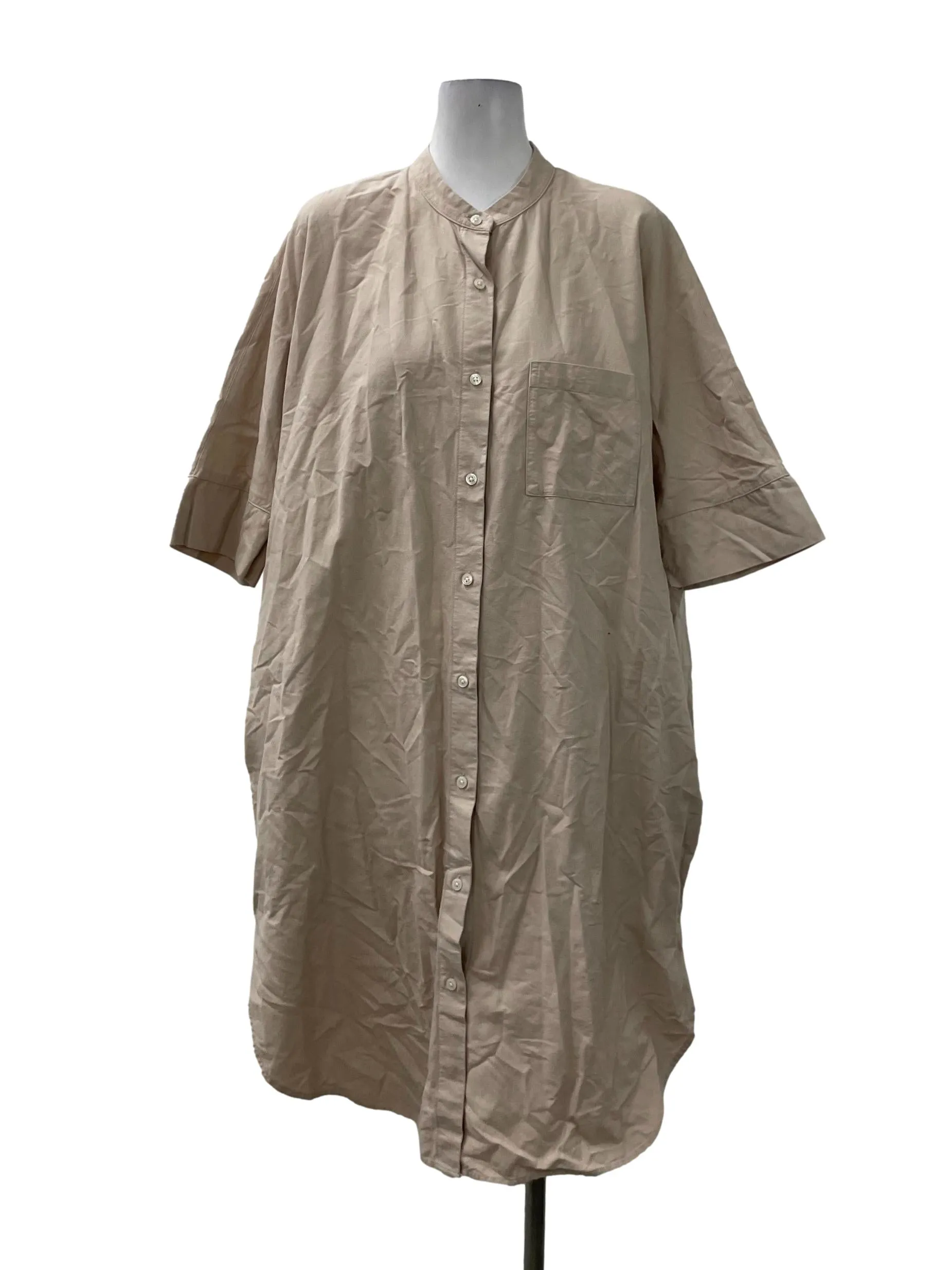 Beige Button Down Boxy Dress
