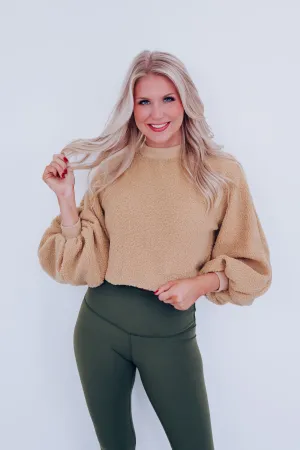 Bell Cropped Sherpa Sweater - Tan