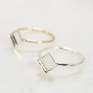 Bezel Cup Ring Setting - Plain, Angled Square, 1mm Band, Choose Your Cup, Choose Your Metal