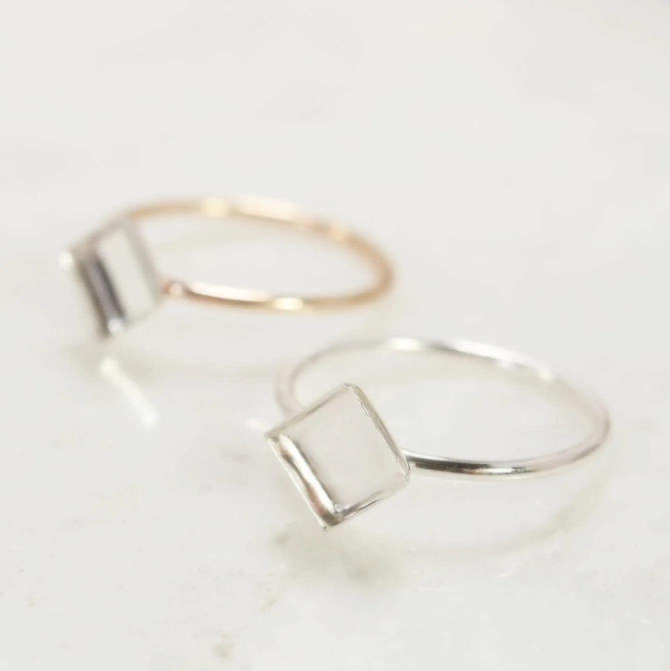 Bezel Cup Ring Setting - Plain, Angled Square, 1mm Band, Choose Your Cup, Choose Your Metal