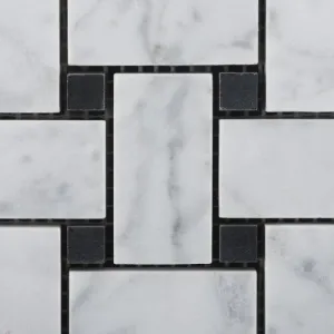 Bianco Carrara White Marble Polished Basketweave Mosaic Tile with Black Dots - Lot of 50 sq. ft.