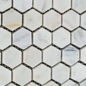 Bianco Venatino Carrara White Carrera Marble Polished 1.25 inch (1 1/4") Hexagon Mosaic Tile - Sample Piece