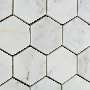 Bianco Venatino Carrara White Carrera Marble Polished 2 inch (2 X 2) Hexagon Mosaic Tile - Lot of 50 Sheets