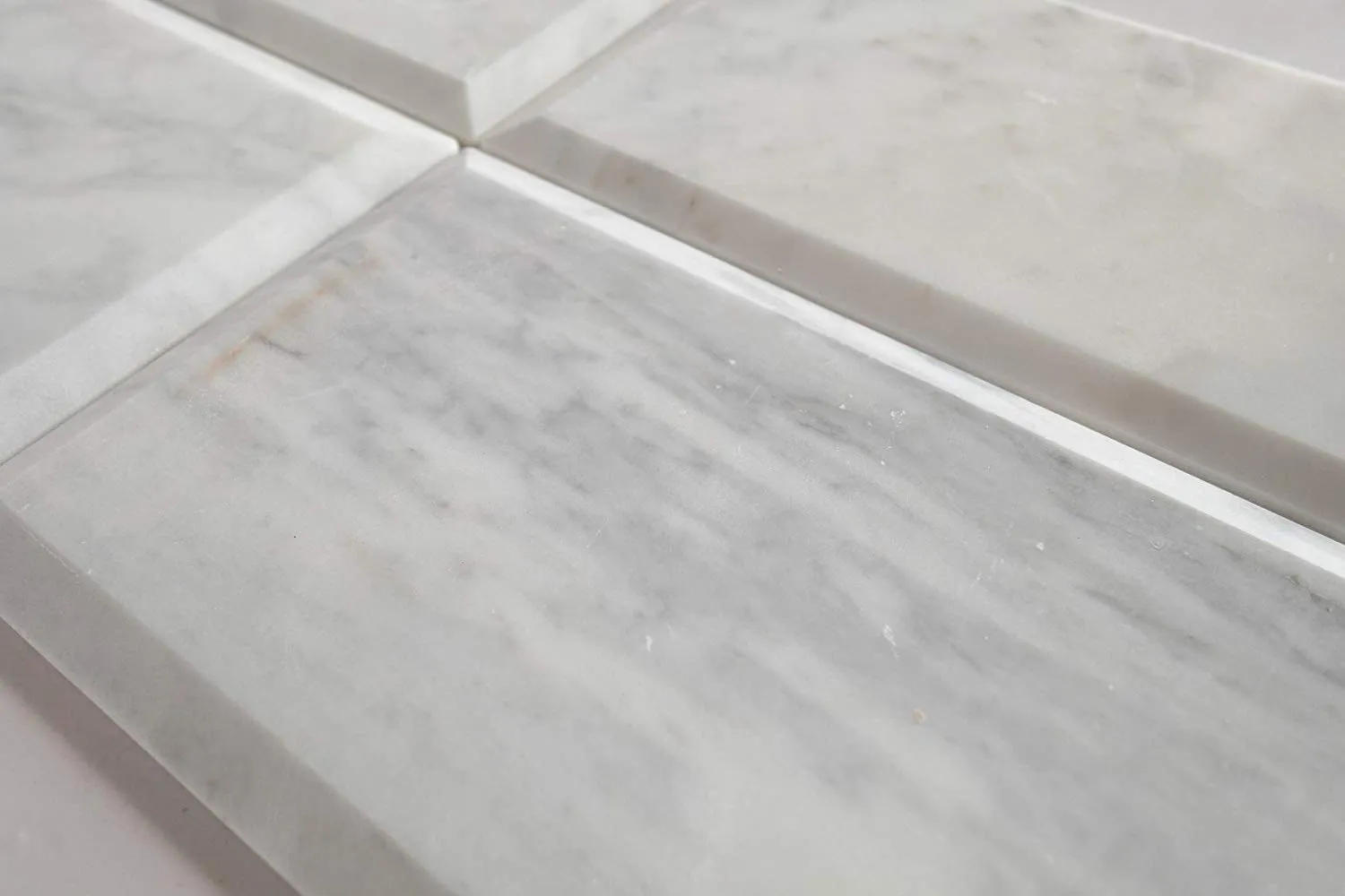 Bianco Venatino Marble 6X12 Deep - Beveled & Polished Subway Tile - STANDARD QUALITY - Lot of 20 Sq. Ft.