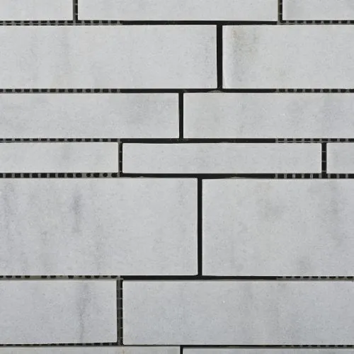 Bianco Venatino Marble Polished Random-Strip Mosaic Tile on Mesh - Box of 5 sq. ft.