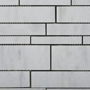 Bianco Venatino Marble Polished Random-Strip Mosaic Tile on Mesh - Box of 5 sq. ft.