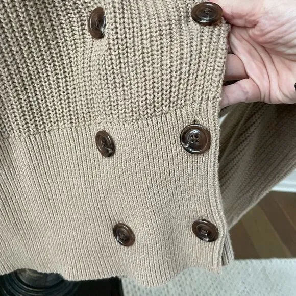 Billie The Label Madeleine Double Breasted Cardigan Sweater Tan M