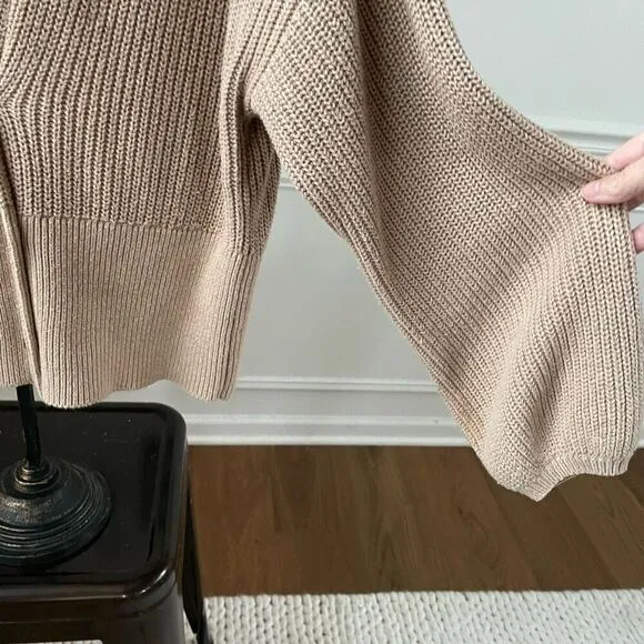 Billie The Label Madeleine Double Breasted Cardigan Sweater Tan M