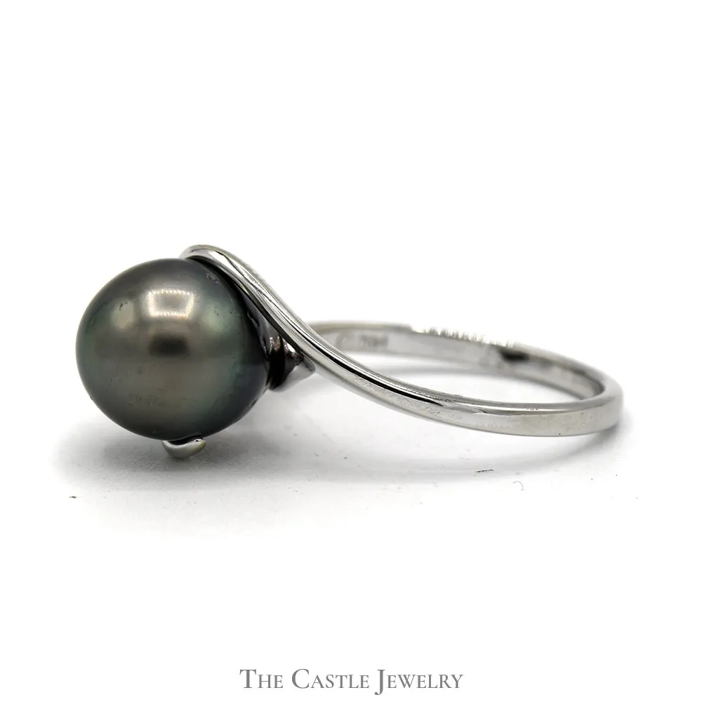 Black Pearl Ring with Bypass Designed Mounting in 14k White Gold