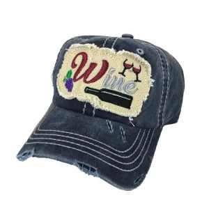 Blue Denim Washed Distressed "Wine" Hat