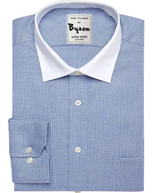 Blue on Blue Check with White Forward Point Collar , Angled Cuff