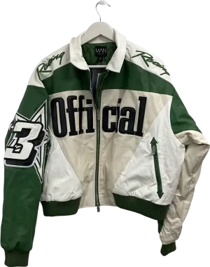 boohooMan Green Boxy Fit Pu Moto Collared Bomber Jacket UK M