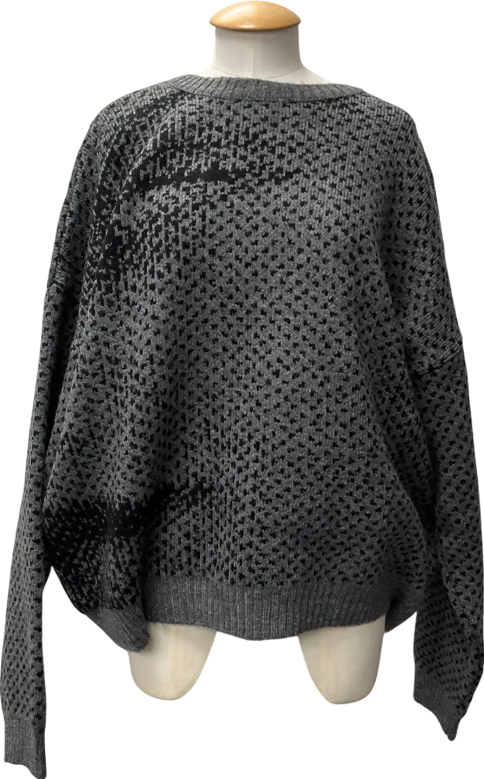 boohooMan Grey Oversized Boxy Brushed Face All Over Jacquard Jumper UK XL