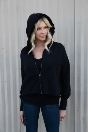 BOXY ZIP HOODIE - BLACK