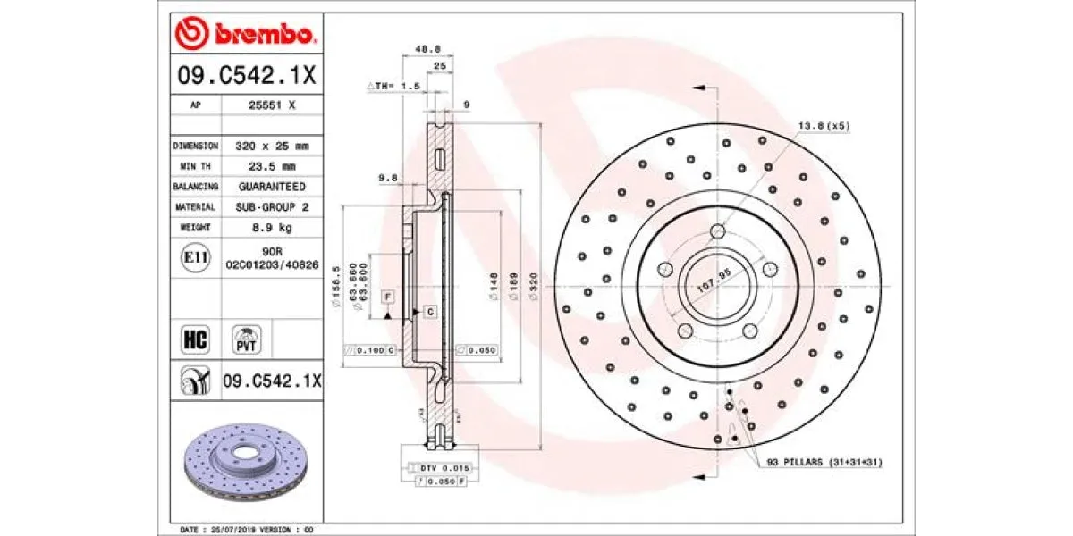 Brake Disc Front (1 In Box) Ford Focus 3,Kuga 2 (Brembo 09C5421X)