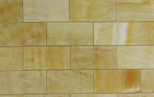 Brick Pattern Honey Onyx 2x4 Polished Mosaics Meshed on 12" X 12" Sheet for Backsplash, Shower Walls, Bathroom Floors