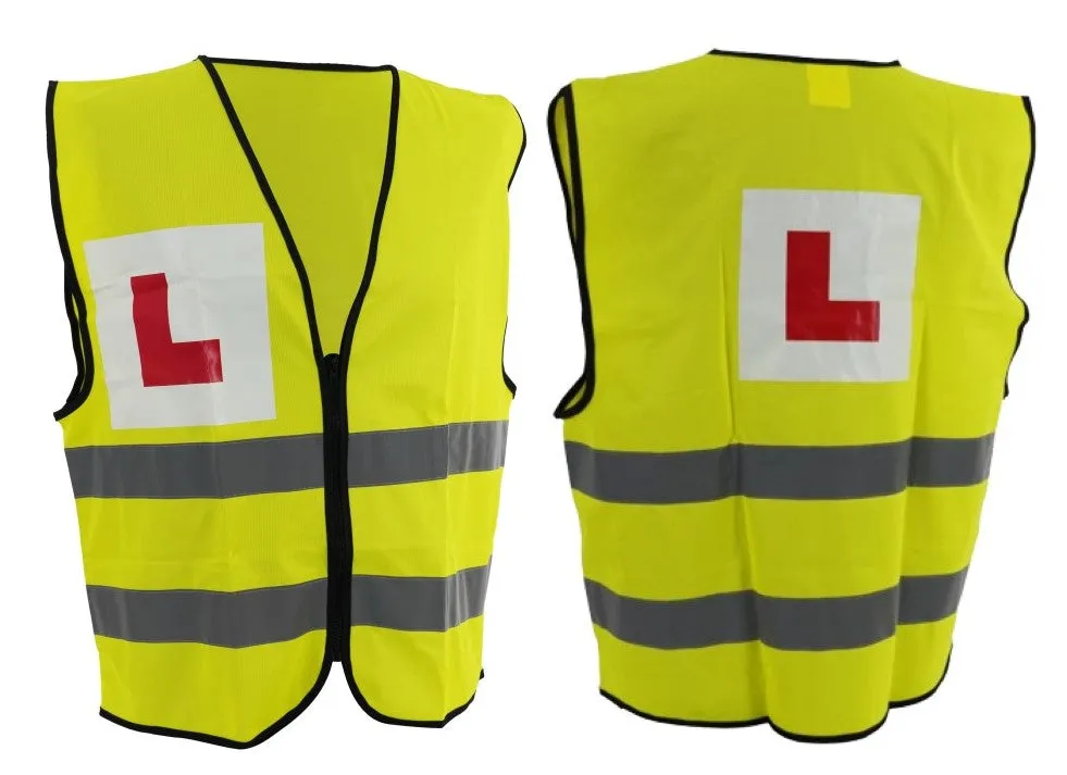 BRIGHT GILETL L PLATE VEST MOTORBIKE MOTORCYCLE CE HI VIZ SAFETY VEHICLE LEARNER