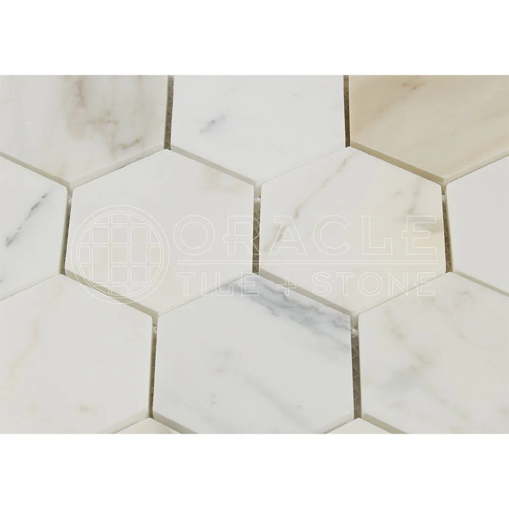 Calacatta Gold (Italian Calcutta) Marble 3 inch Hexagon Mosaic Tile, Polished