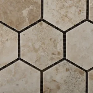 Cappuccino Marble Polished 2" Hexagonal Mosaic Tile on Mesh - Box of 5 sq. ft.