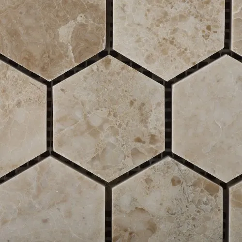 Cappuccino Marble Polished 2" Hexagonal Mosaic Tile on Mesh - Box of 5 sq. ft.