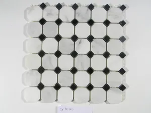 Cararra Arabescata 2" Octagon Polished with Black Dot Floor Pattern Tile