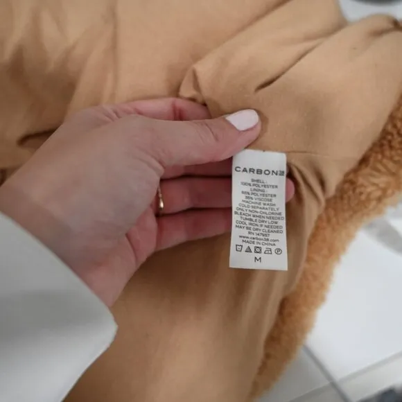 Carbon38 Teddy Zip Up Jacket with Hood in Tan Size Medium