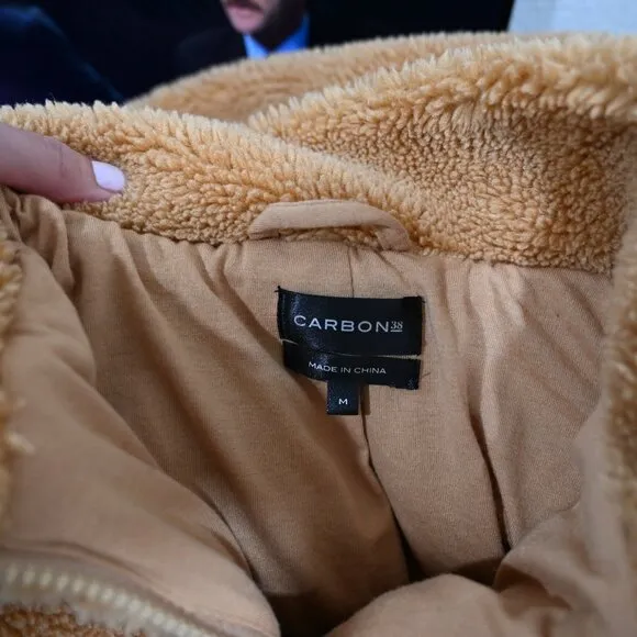 Carbon38 Teddy Zip Up Jacket with Hood in Tan Size Medium