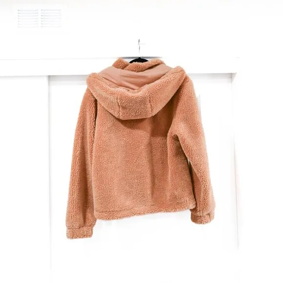 Carbon38 Teddy Zip Up Jacket with Hood in Tan Size Medium