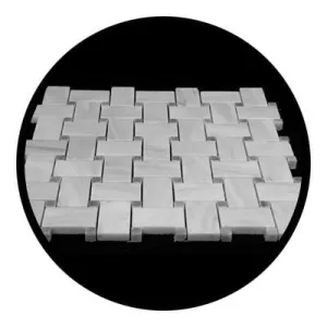 Carrara Marble Italian White Bianco Carrera Basketweave Mosaic Tile with Green Dots Polished