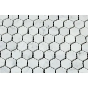 Carrara White Italian (Bianco Carrara) Marble 1 inch Hexagon Mosaic Tile, Polished
