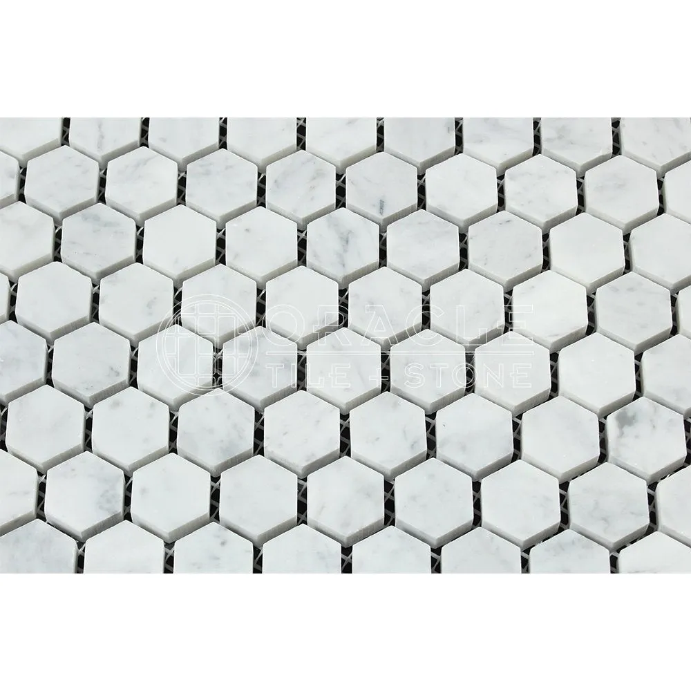 Carrara White Italian (Bianco Carrara) Marble 1 inch Hexagon Mosaic Tile, Polished