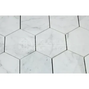 Carrara White Italian (Bianco Carrara) Marble 5 inch Hexagon Mosaic Tile, Polished