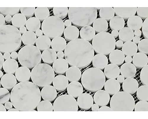 Carrara White Italian (Bianco Carrara) Marble Bubbles Mosaic Tile, Polished