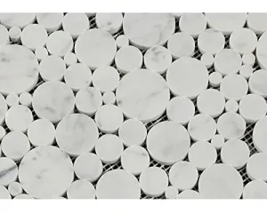Carrara White Italian (Bianco Carrara) Marble Bubbles Mosaic Tile, Polished