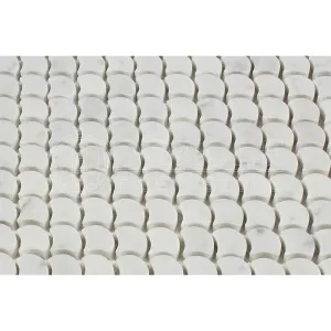 Carrara White Italian (Bianco Carrara) Marble Fan (Raindrop) Mosaic Tile, Polished
