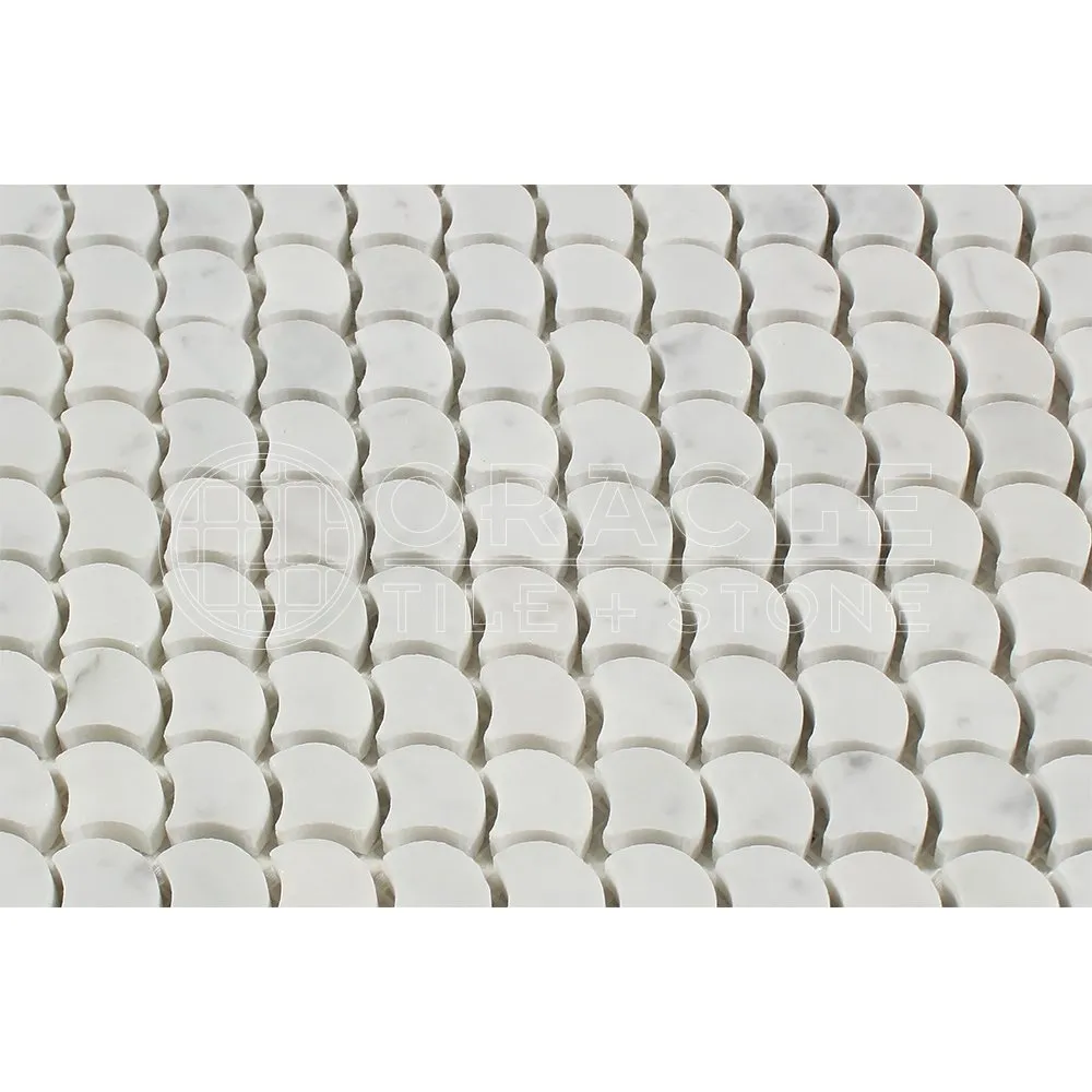 Carrara White Italian (Bianco Carrara) Marble Fan (Raindrop) Mosaic Tile, Polished