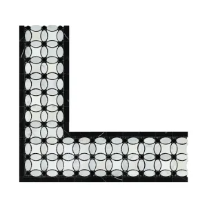 Carrara White Italian (Bianco Carrara) Marble Florida Flower Border (with Black Marble, Polished)
