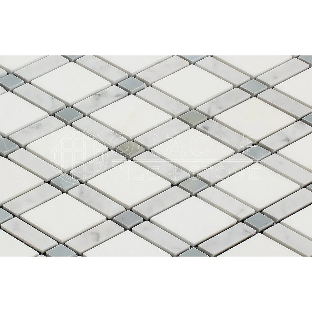 Carrara White Italian (Bianco Carrara) Marble Lattice (Thassos   Carrara   Green) Mosaic Tile, Polished