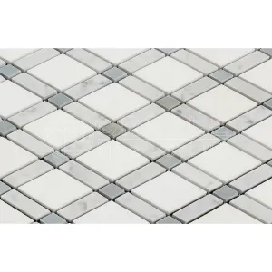 Carrara White Italian (Bianco Carrara) Marble Lattice (Thassos   Carrara   Green) Mosaic Tile, Polished