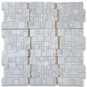 Carrara White Italian Carrera Marble Mini Versailles Pattern Mosaic Tiles Polished