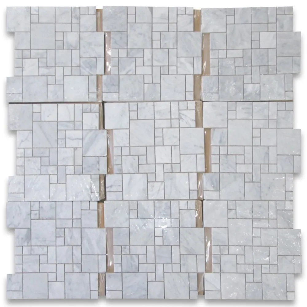 Carrara White Italian Carrera Marble Mini Versailles Pattern Mosaic Tiles Polished
