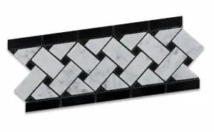 Carrara White Marble Polished Basketweave Border Listello - Box of 5 pcs.