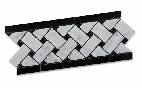 Carrara White Marble Polished Basketweave Border Listello - Box of 5 pcs.