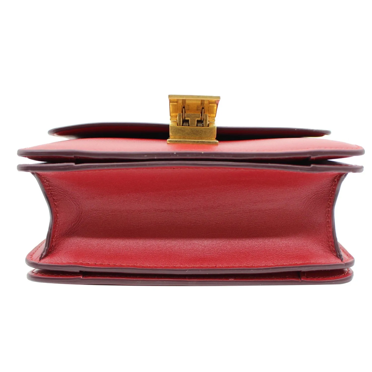 CELINE Small Classic Box Leather Flap Shoulder Bag Red