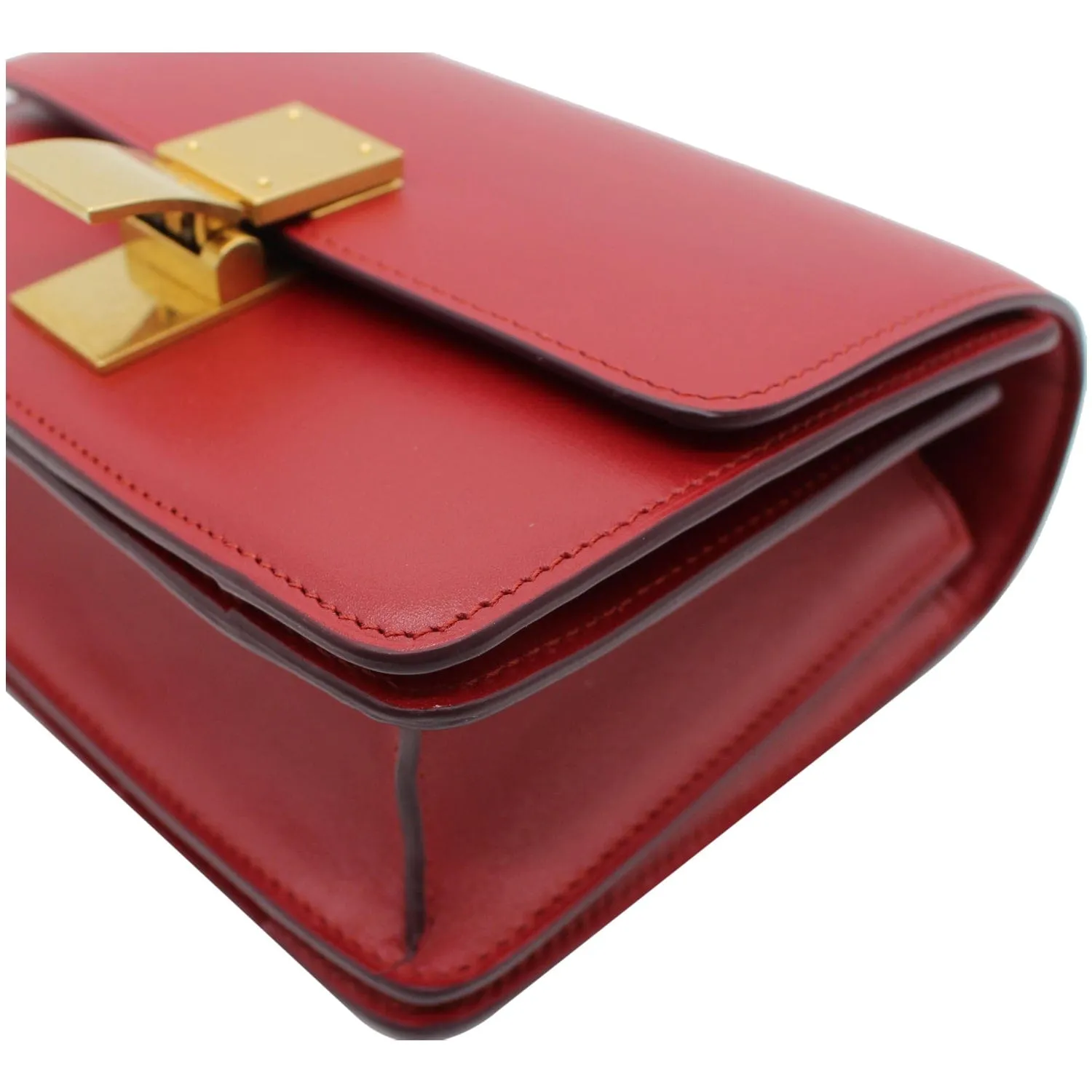CELINE Small Classic Box Leather Flap Shoulder Bag Red