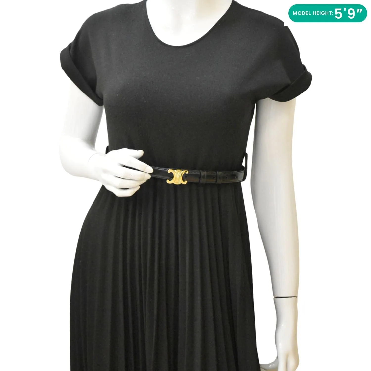 CELINE  Triomphe Leather Belt Black Size 80