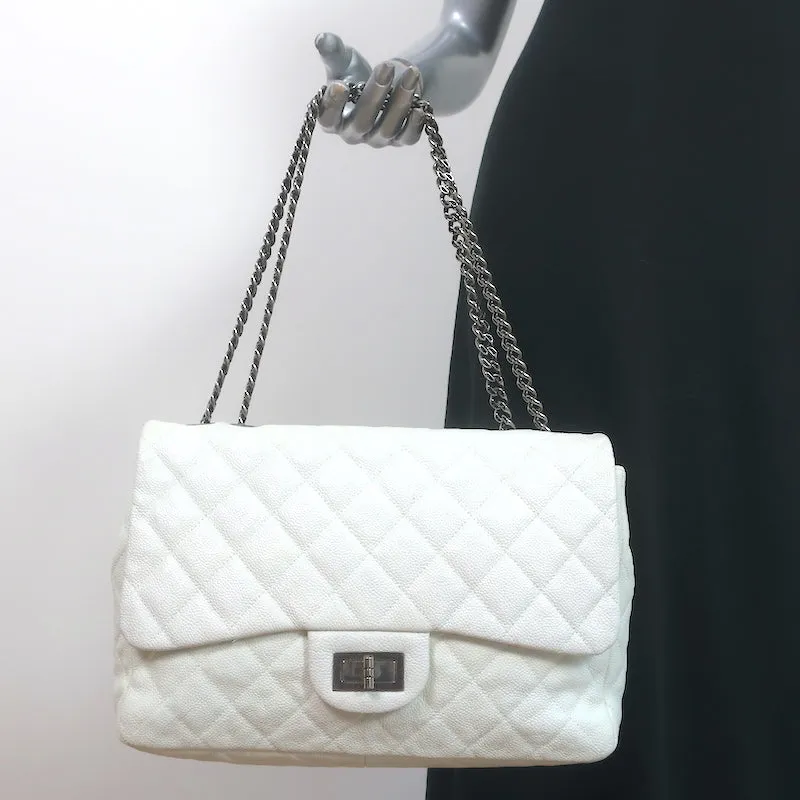 Chanel 2006 Reissue Medium Single Flap Bag White Quilted Caviar Leather