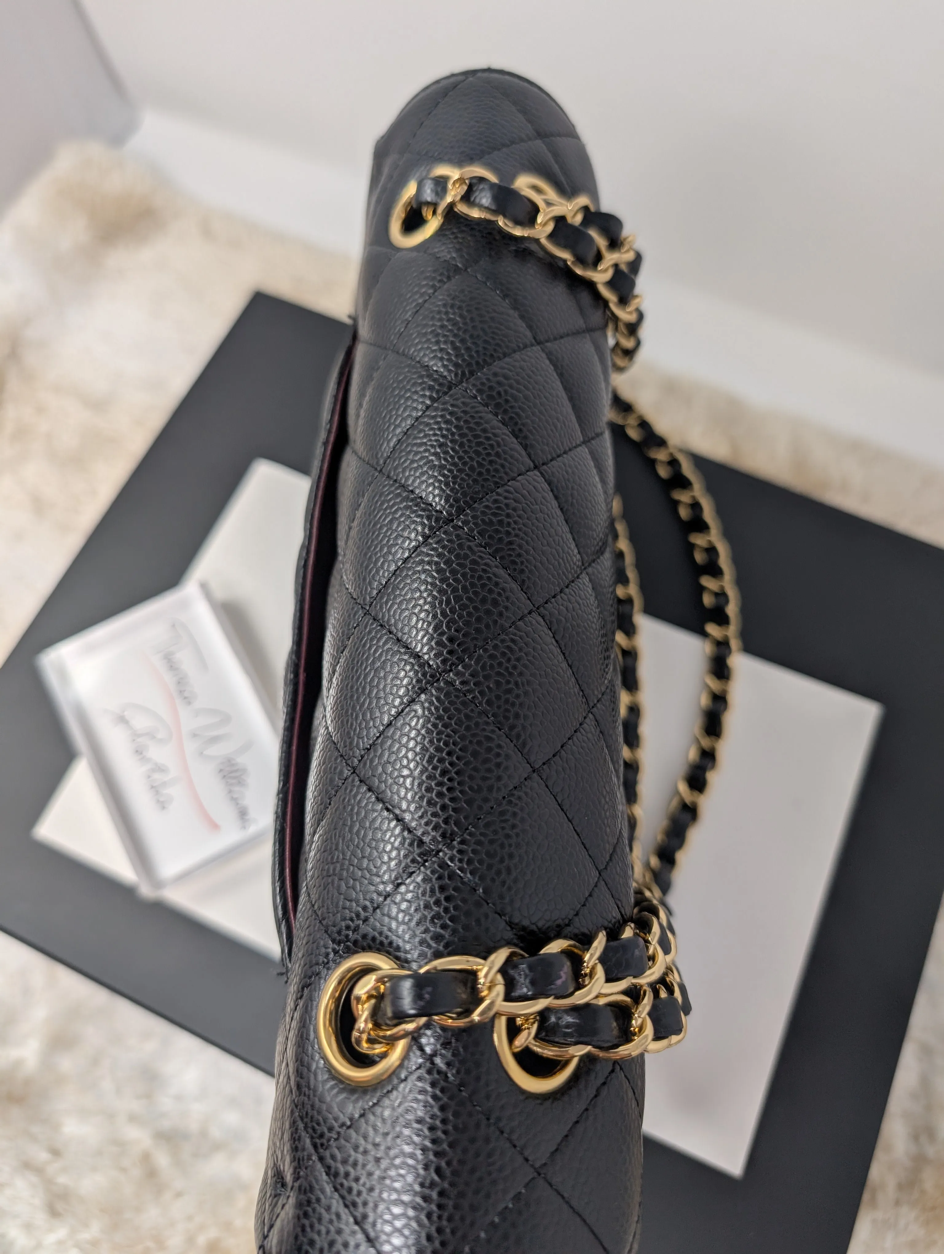 CHANEL BLACK CAVIAR MEDIUM DOUBLE FLAP, GOLD HARDWARE, SERIES 26, MINT CONDITION