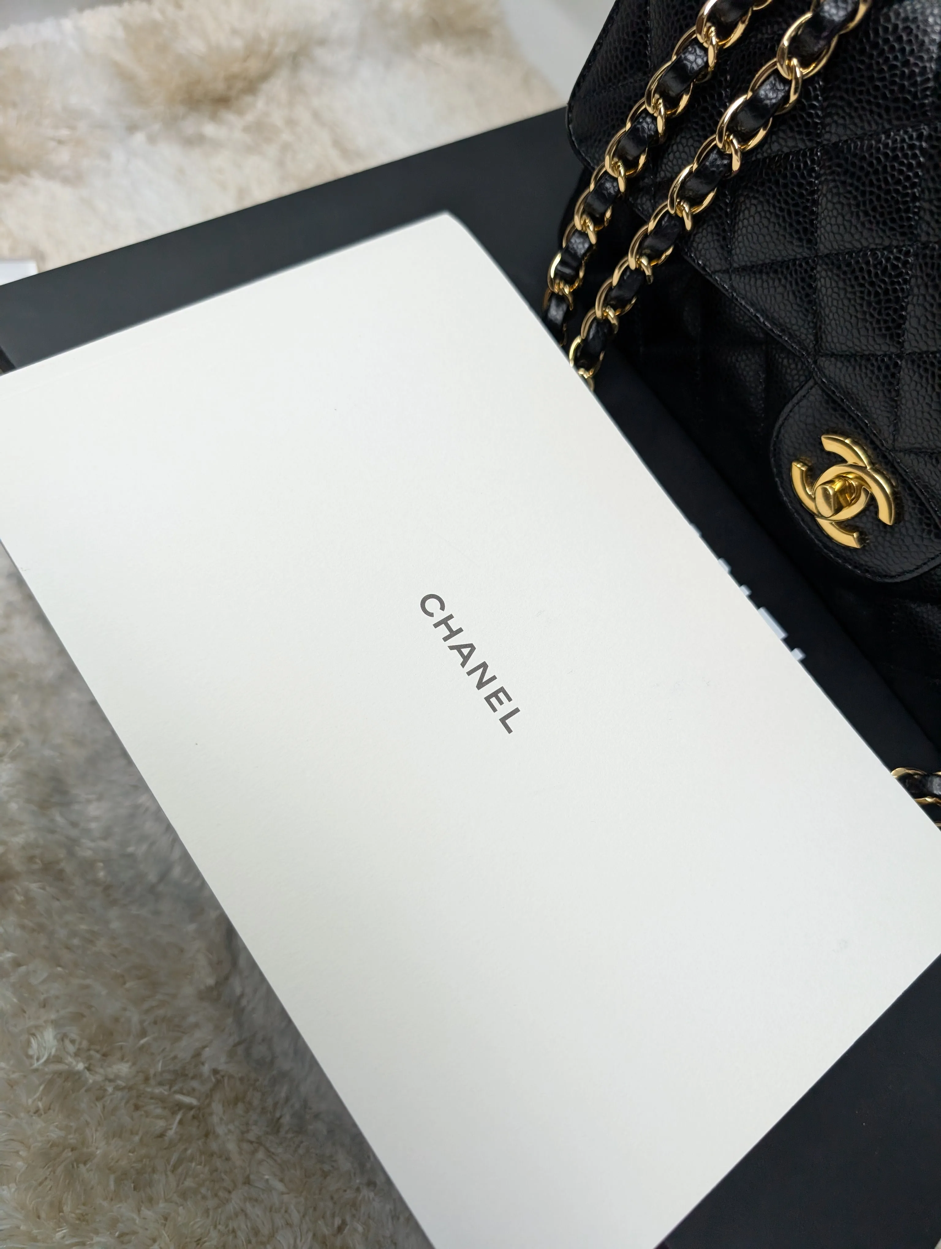 CHANEL BLACK CAVIAR MEDIUM DOUBLE FLAP, GOLD HARDWARE, SERIES 26, MINT CONDITION