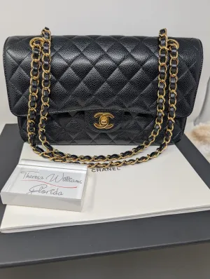 CHANEL BLACK CAVIAR MEDIUM DOUBLE FLAP, GOLD HARDWARE, SERIES 26, MINT CONDITION